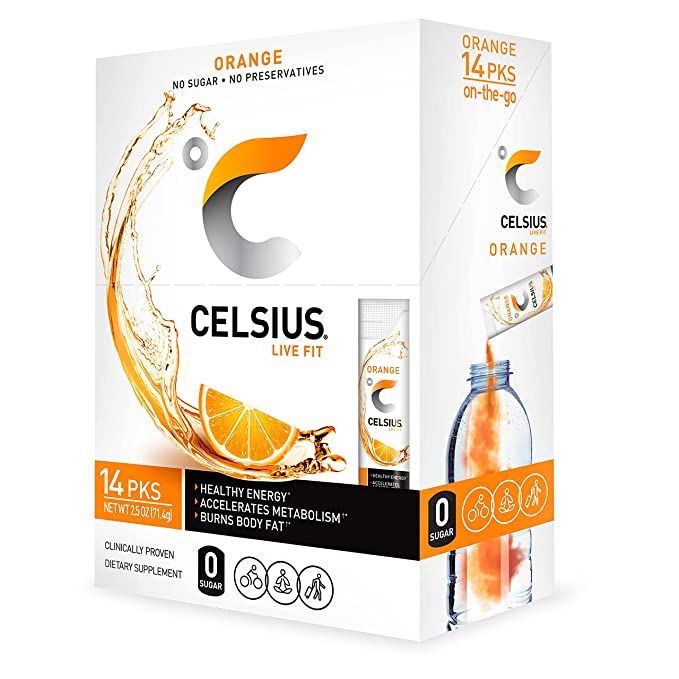 CELSIUS On-the-Go Powder Stick Zero Sugar (14 Sticks per Pack), Orange, 2.6 Oz | Amazon (US)