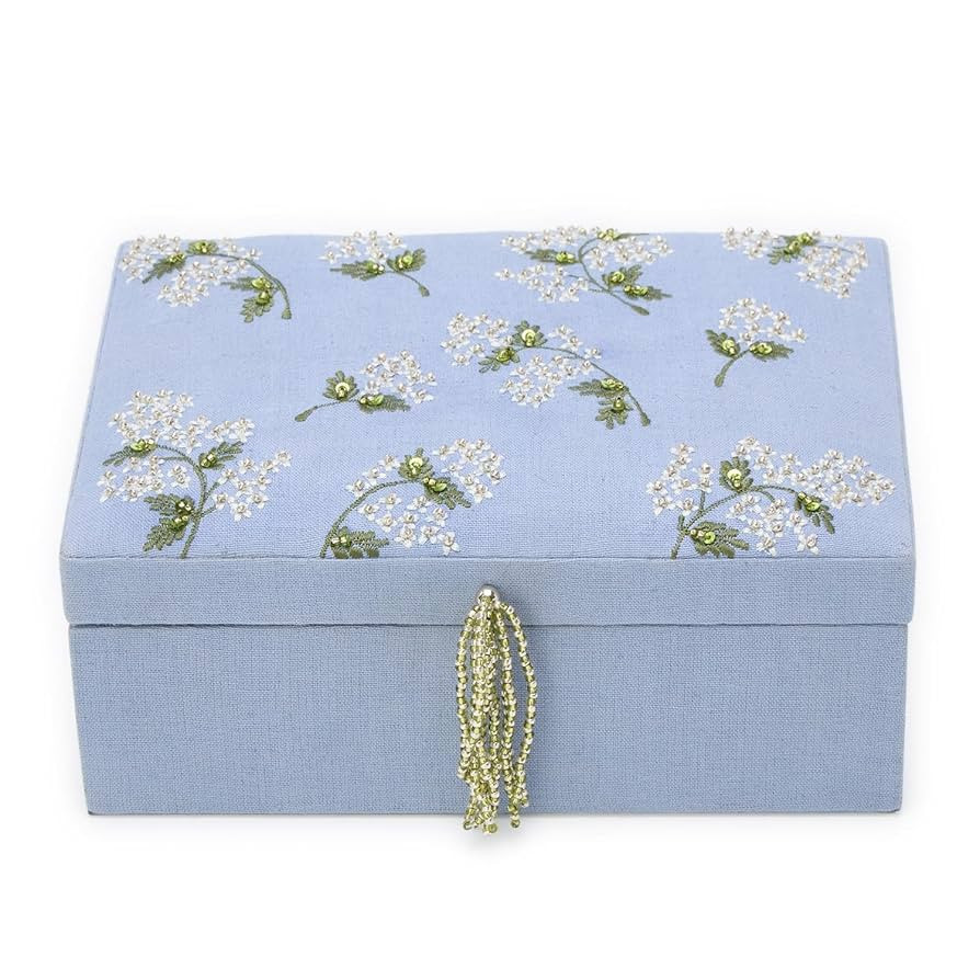 Two's Company Hydrangea Embroidered and Embellished Linen Fabric Jewelry Box, 8.25-Inch | Amazon (US)
