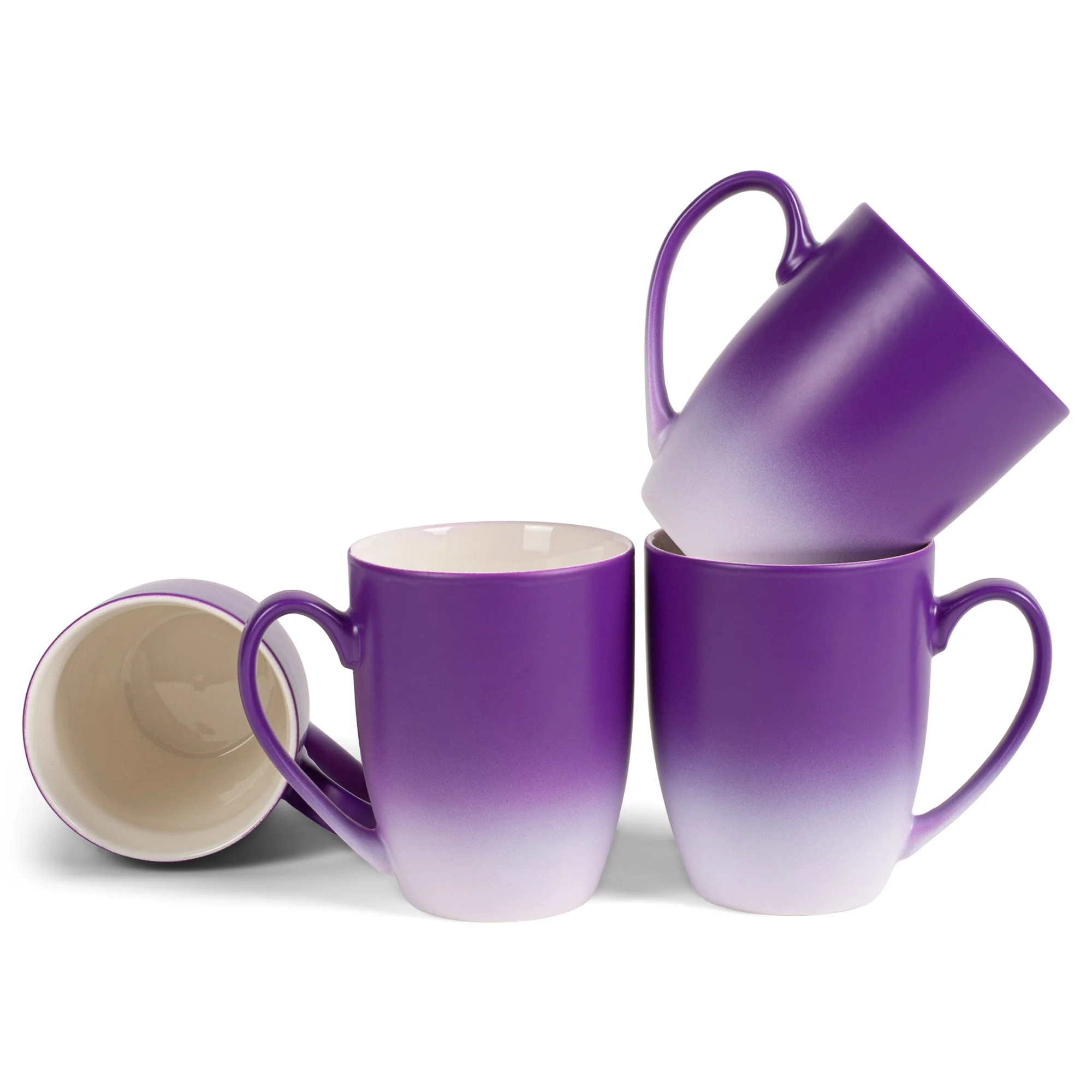 Purple White Two Toned Ombre Matte 10 ounce Ceramic Stoneware Coffee Cup Mug Set 4 - Walmart.com | Walmart (US)