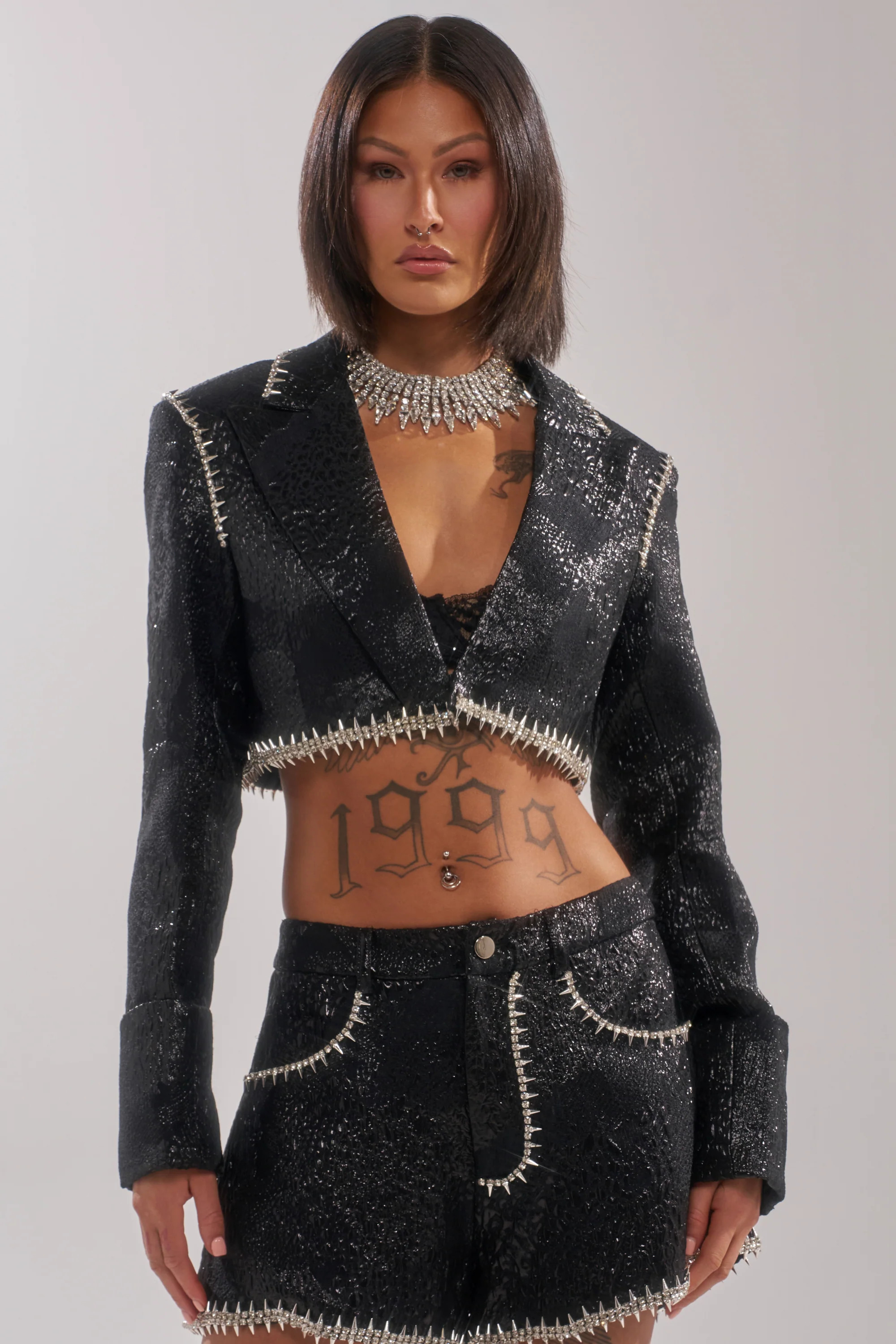 AKIRA Twilight Zone Embellished Brocade Blazer | Black | Size 1X | AKIRA