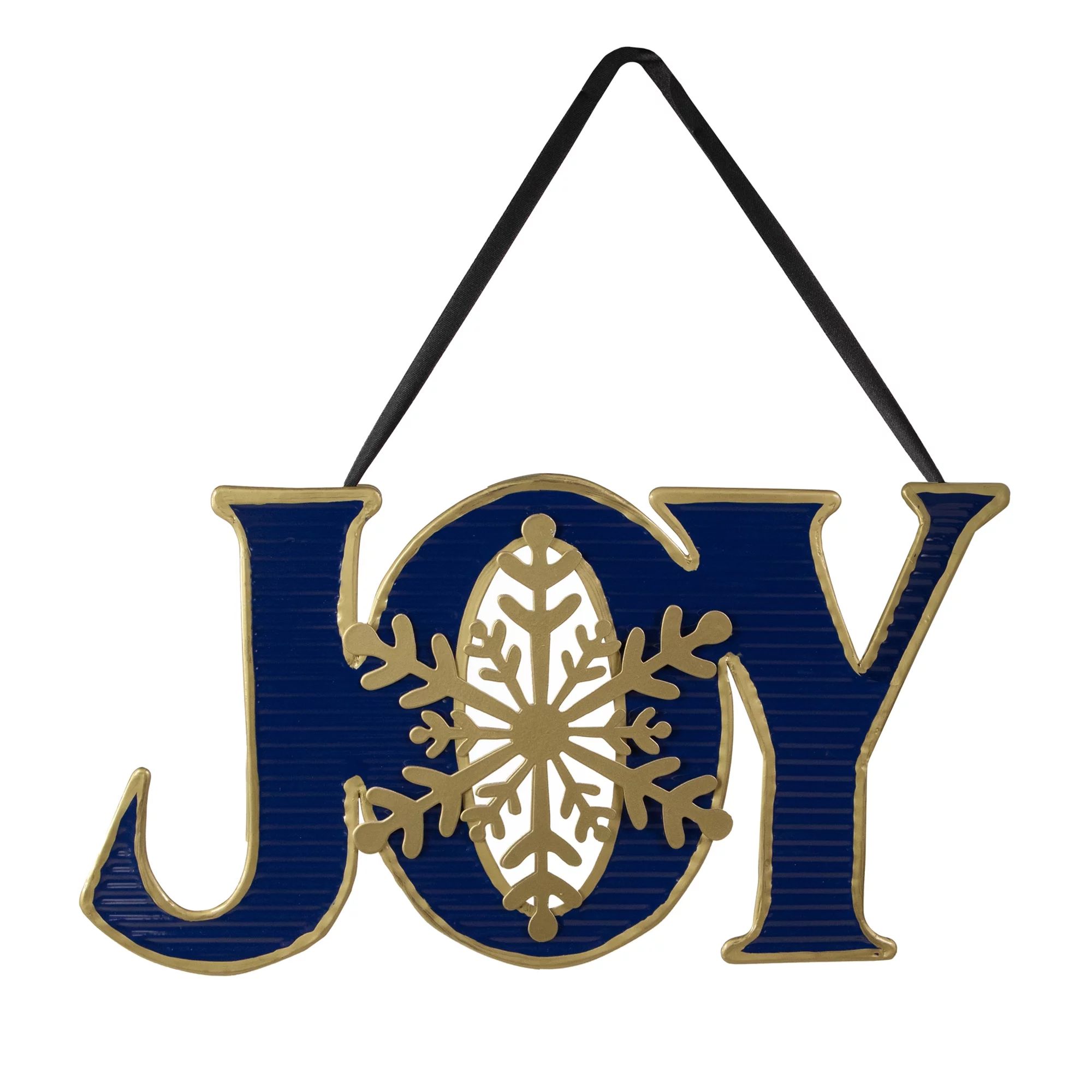 Northlight 16" Blue and Gold "JOY" Metal Christmas Wall Sign | Walmart (US)