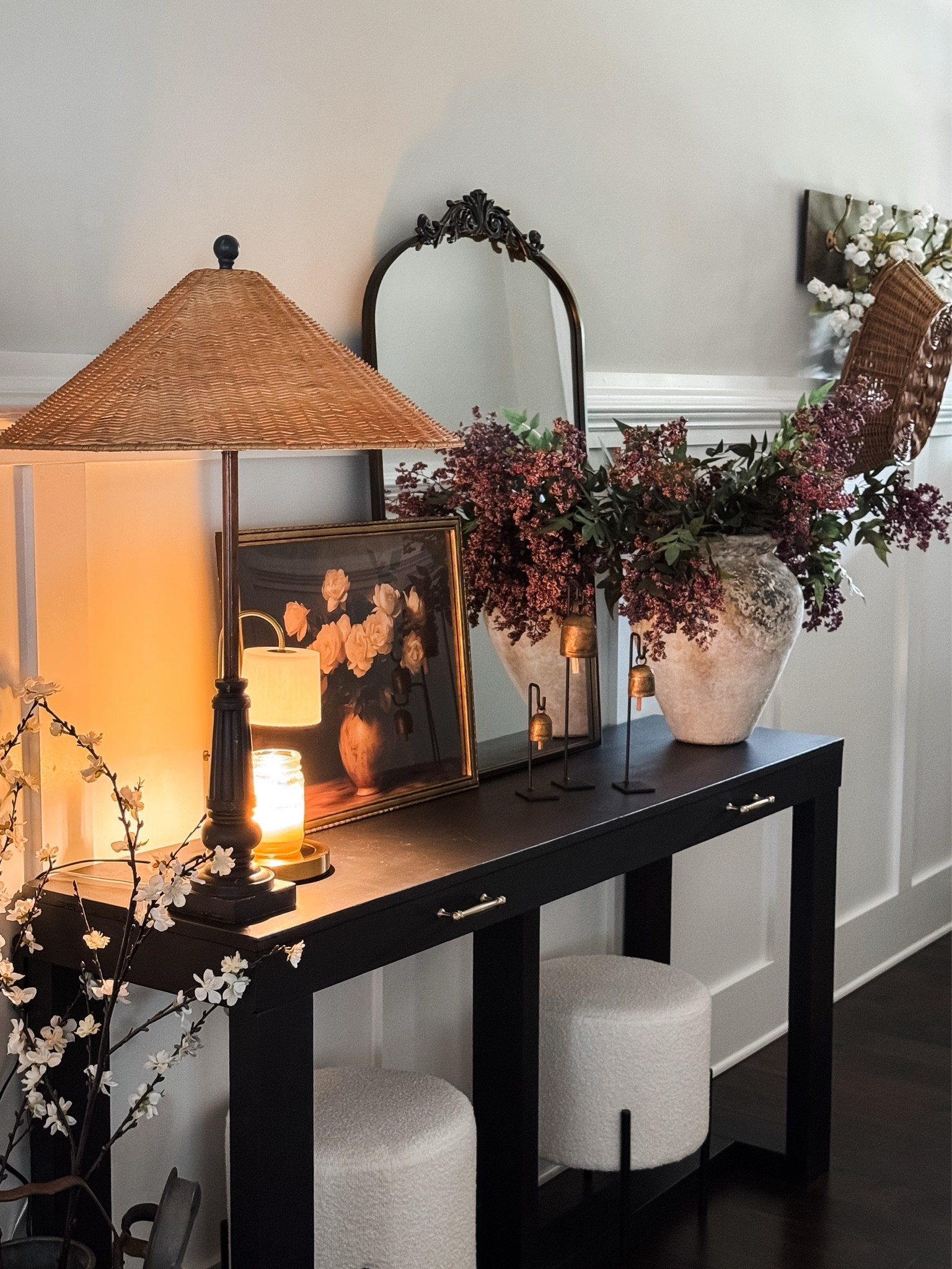 Summer Entryway
Loving my new candle warmer!! It’s very chic and high end looking🤍

Candle warmer, candle, woven lamp shade, vintage inspired mirror, plum stems, cream hops, vintage gathering basket, round ottomans, bronze bells with stands

#LTKHome #LTKSeasonal #LTKstorytime