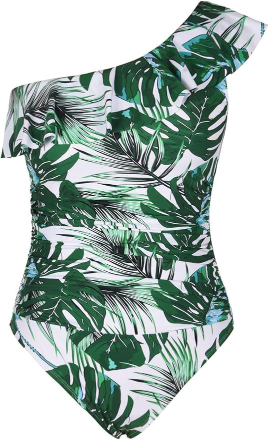 Hilor Women's One Piece Swimsuits One Shoulder Swimwear Asymmetric Ruffle Monokinis Bathing Suits | Amazon (US)