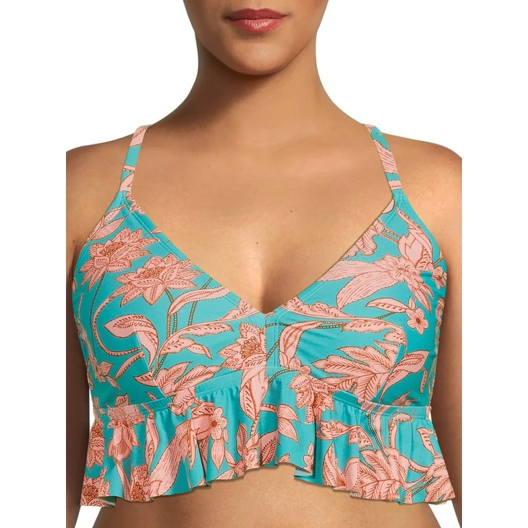 Time And Tru Women's and Women's Plus Printed Peplum Swim Top | Walmart (US)