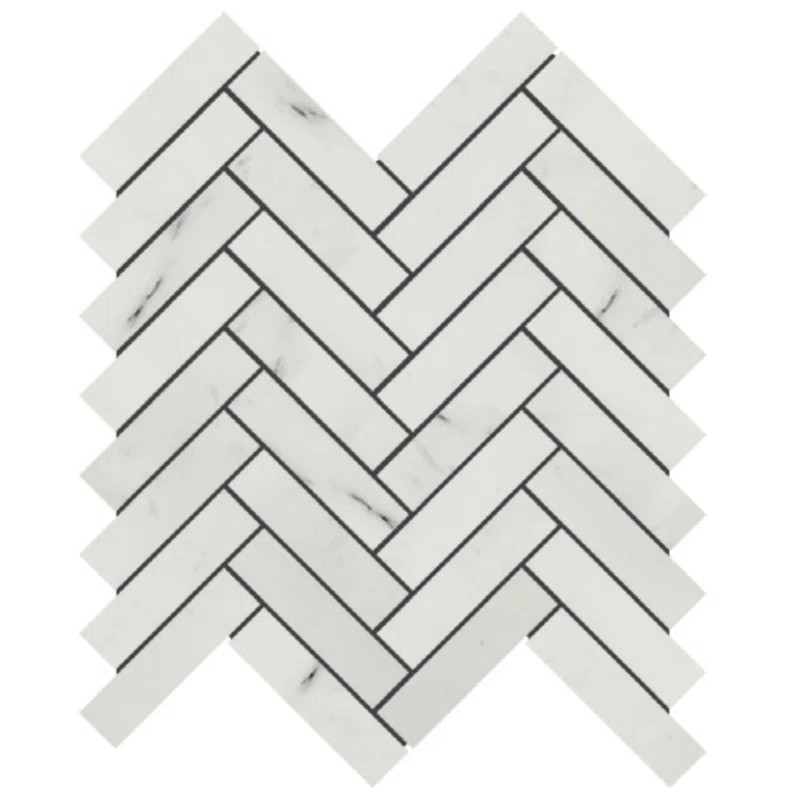 Eastern White 1" x 4" Marble Herringbone /Chevron Mosaic Tile (Set of 5) | Wayfair North America