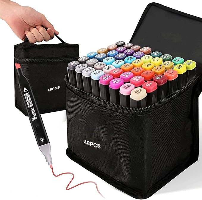 Kebuye 48 Colors Alcohol Markers Set, Dual Tips Blender Art Markers for Drawing Sketching Colorin... | Amazon (CA)