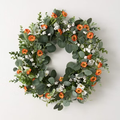 Sullivans Artificial Eucalyptus and Flower Wreath 23"H; Pink | Target