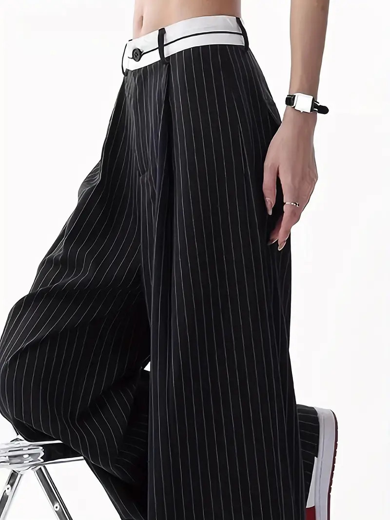 Stripe Print Wide Leg Pants Casual Loose Pants Every Day - Temu | Temu Affiliate Program
