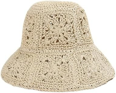 Women Straw Sun Hat Floral Woven Crochet Bucket Hat Y2k Aesthetic Accessories Beach Hat Hand Wove... | Amazon (US)
