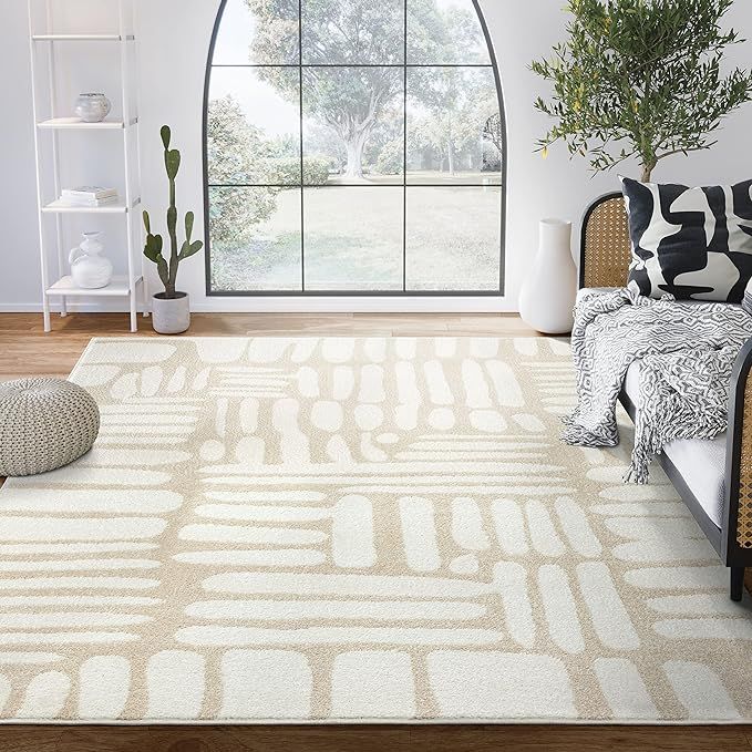 Abani Nuevo Collection Area Rug - Neutral Beige/Cream Abstract Design - 6'x9' - Easy to Clean - D... | Amazon (US)