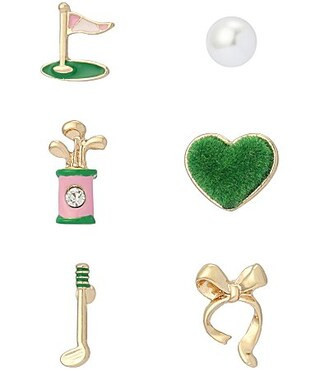 Betsey Johnson Heart Golf 6 Single Stud Earring Set - Green | Dillard's