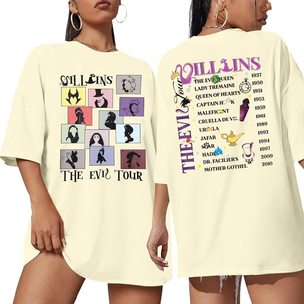 Villains The Evil Tour Shirts for Women Oversized Halloween Villains Shirt Halloween Witches Shor... | Amazon (US)