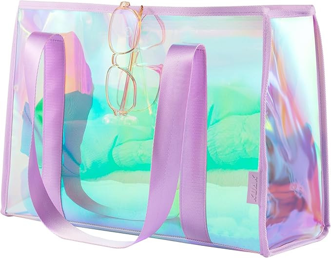 KUAK Iridescent Clear Beach Tote Bag for Women Girls Large Waterproof with Inner Zipper Pocket fo... | Amazon (US)