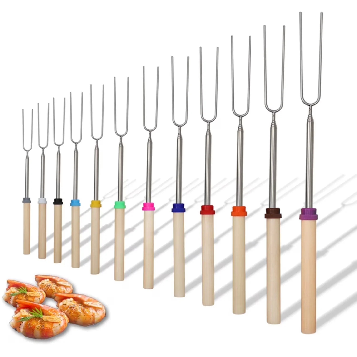 Kibhous Bamboo Camping Toasting Sticks, Telescoping Forks, Safe for Children, 32 in, 12 Count | Walmart (US)