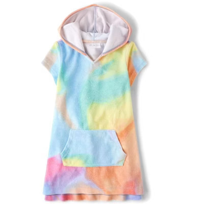 The Children's Place Girls Short Sleeve Rainbow Tie Dye Terry Swim Cover-Up Blue L (10/12) | Target