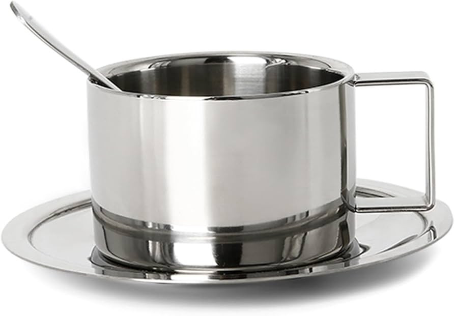 6.8oz Stainless Steel Coffee Cup Set, Coffee Mugs with Spoon and Saucer for Latte, Espresso, Capp... | Amazon (US)