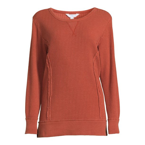 Time and Tru Women’s Waffle Pullover Top with Long Sleeves - Walmart.com | Walmart (US)
