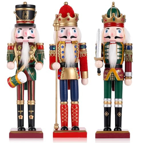 3 Pcs Wooden Christmas Nutcracker Soldier,30CM Traditional Painted Nutcracker Figures,Festive Collectible Christmas party for Home Fireplace Christmas Tree Party Decoration (Drummer&Spear&Swordsmen) | Amazon (US)