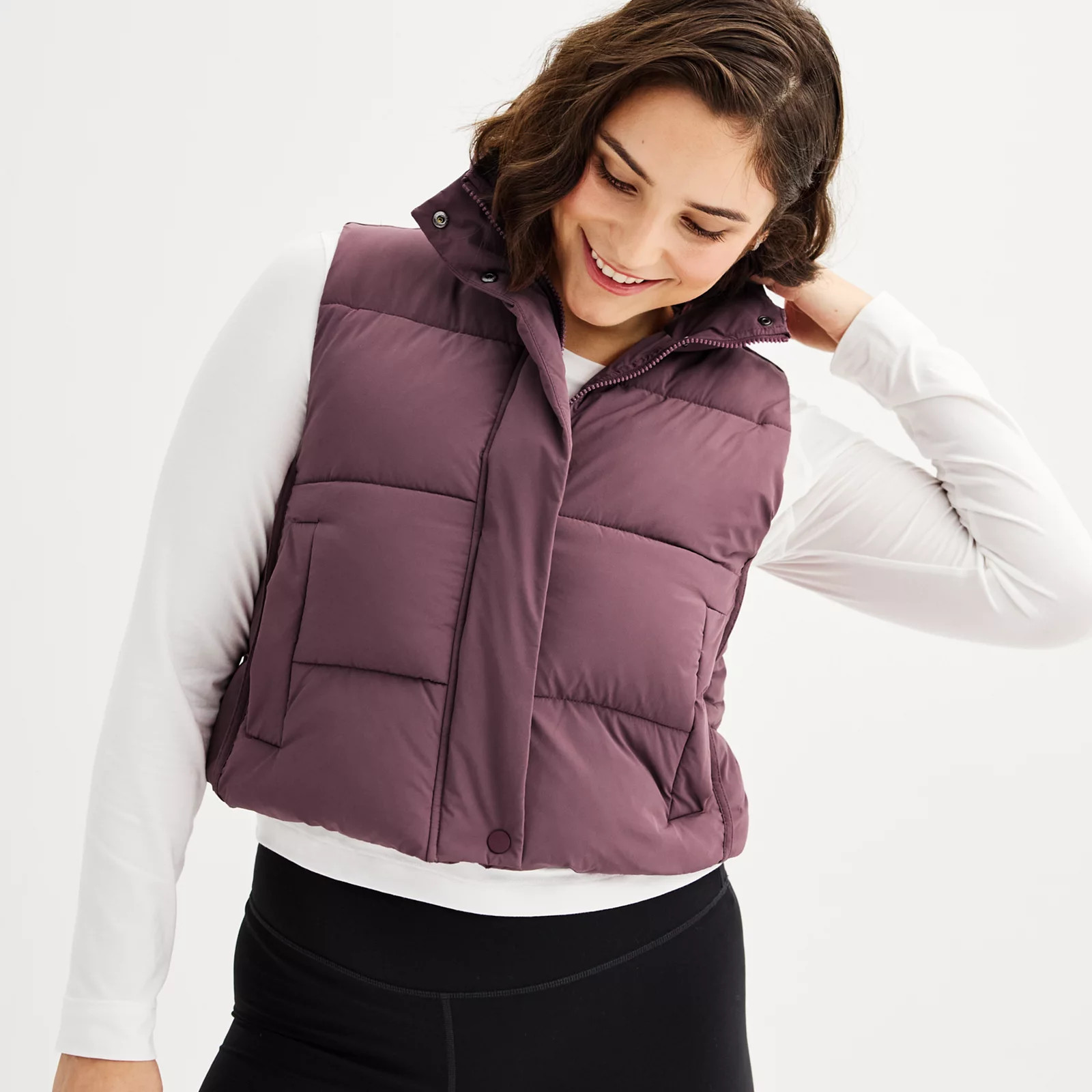 Women's FLX Cropped Puffer Vest, Size: XS, Antique Red | Kohl's