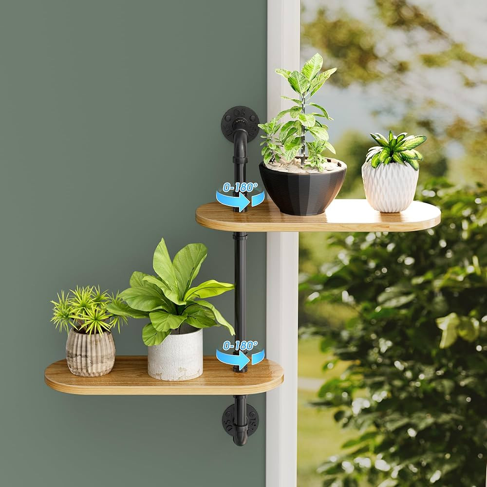 2-Tier Rotating Window Plant Shelf, Wooden Indoor Plant Stand for Optimal Light Exposure, 180° R... | Amazon (US)