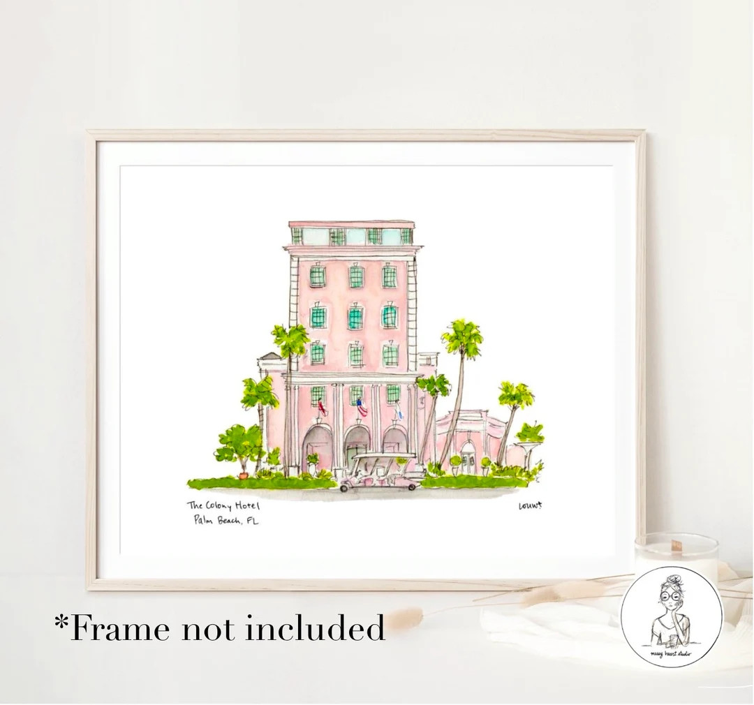 Palm Beach, FL Colony Hotel. Watercolor and Ink Illustration, Personalized Gallery Wall Art, 8x10... | Etsy (US)