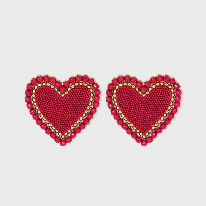 SUGARFIX by BaubleBar Beaded Heart Stud Earrings - Red | Target
