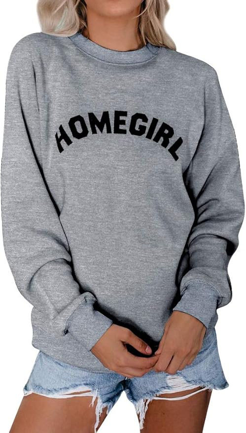 Ezcosplay Women HOMEGIRL Lightweight Casual Long Sleeve Pullover Sweatshirt Tops | Amazon (US)