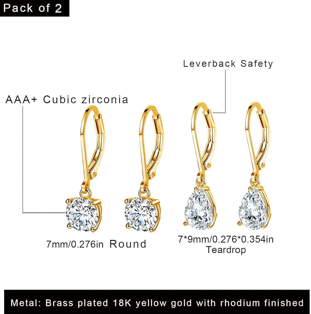 MDFUN 18K Gold Plated Dangle Earrings for Women Leverback Earrings Set Cubic Zirconia Drop Earrin... | Amazon (US)
