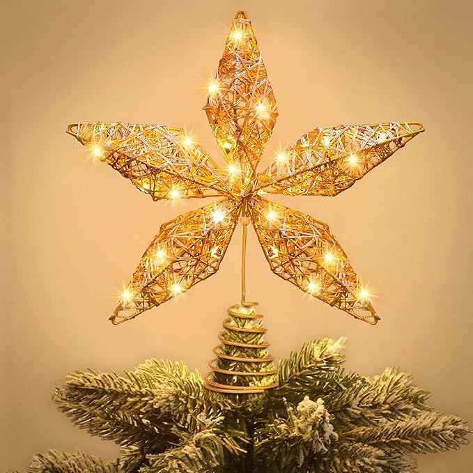 JOICEE Christmas Star Tree Topper, Christmas Gold Star Tree Topper with LED Copper String Lights ... | Amazon (US)