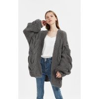 Hand Knit Oversize Woman Sweater Chunky Slouchy Charcoal Mohair Wool Cable Cardigan | Etsy (US)