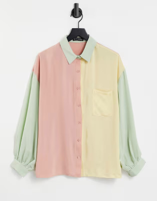 In The Style x Billie Faiers  contrast oversized shirt in pastel multi | ASOS (Global)