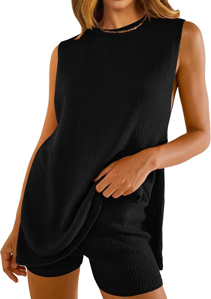NENONA Women's Summer Sleeveless Sweater Sets Casual Knit Tunic Tops and Shorts 2 Piece Outfits | Amazon (US)