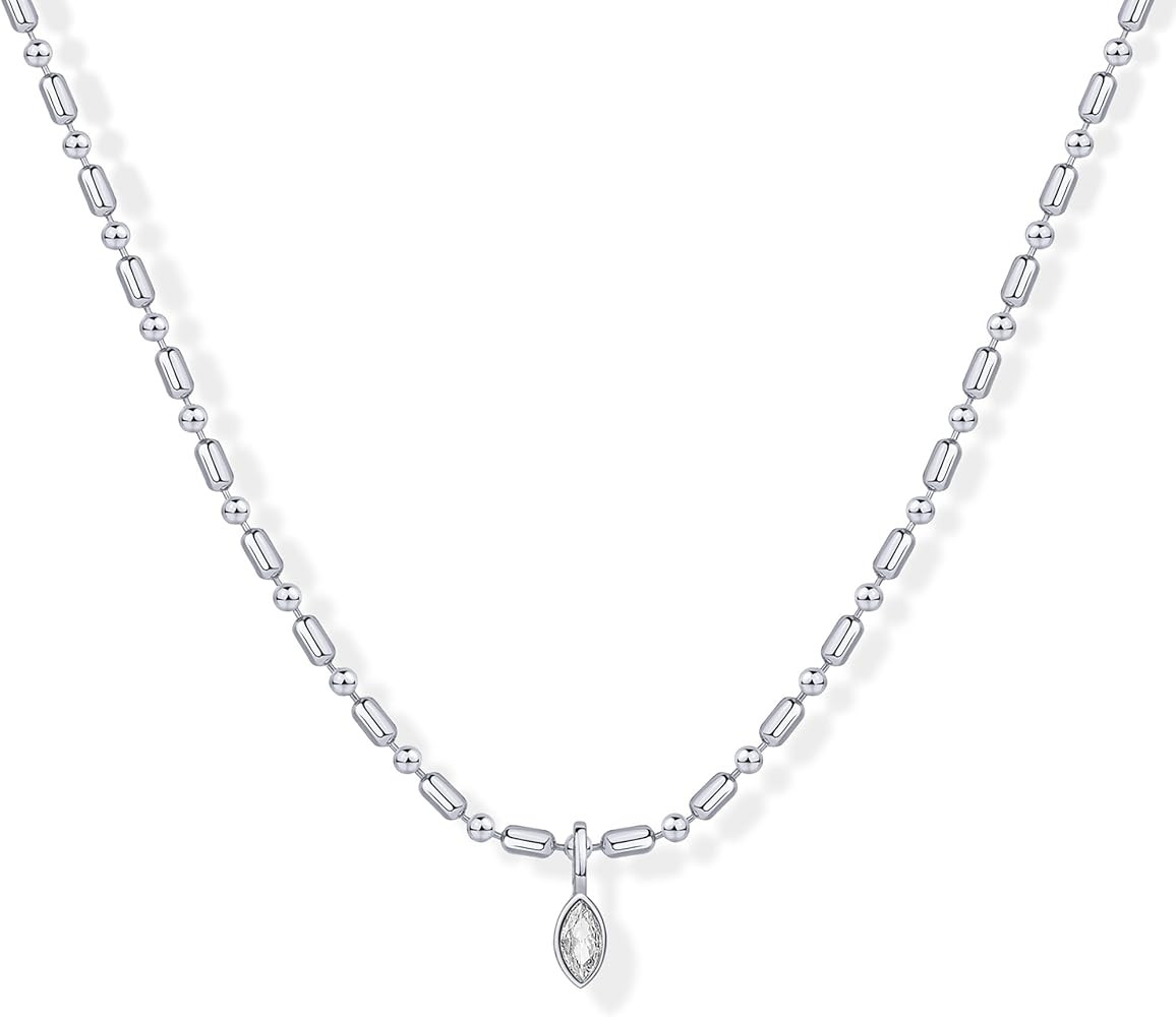 PAVOI 14K Gold Plated Dainty Tube Ball Square Beaded Chain Bezel Set Solitaire Pendant Necklace f... | Amazon (US)