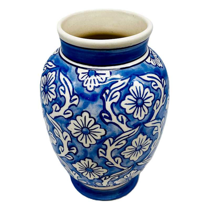 Light Blue Hand-Painted Floral Ceramic Vase, 9'' | At Home