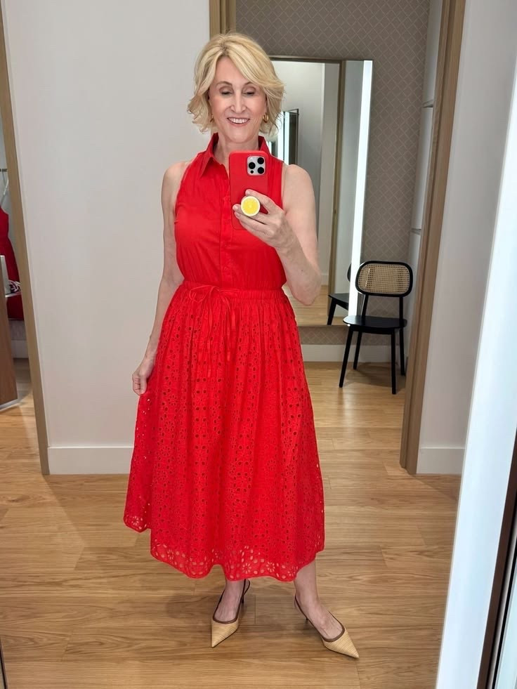 There’s just something about a red dress that instantly lifts your mood ❤️✨

This gorgeous collared eyelet dress from Ann Taylor is one of those effortless pieces that does all the work for you. The eyelet detail adds beautiful texture, while the classic collar gives it a polished, timeless feel. It’s the perfect balance of feminine and sophisticated.

Whether you’re heading to brunch, a summer celebration, or simply want to feel put together on an ordinary day, a dress like this is always a good idea.

❤️ Debs Style tip: Let the dress be the star. Pair it with neutral sandals, a woven bag, and delicate gold jewellery for an elegant look that never goes out of style.

#LTKSeasonal #LTKOver40 #LTKootd