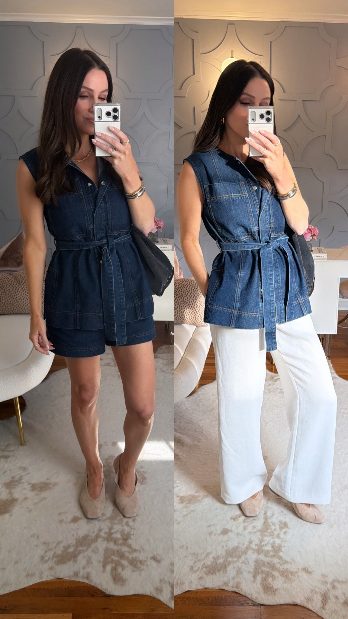 Styled day to night! 
This chic little denim set and then re-styled the top with our favorite pants!
Did my true size in all.

#LTKootd #LTKOver40 #LTKSeasonal