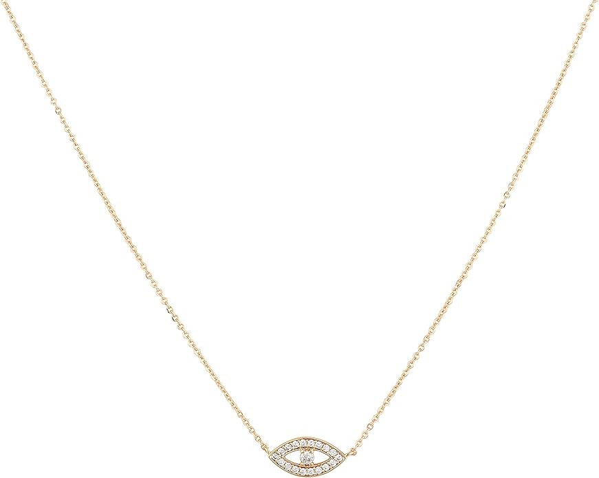Mevecco Gold Dainty Necklace,14K Gold Plated Cute Horizontal Hammered Cubic Zirconia Evil Eye Hea... | Amazon (US)