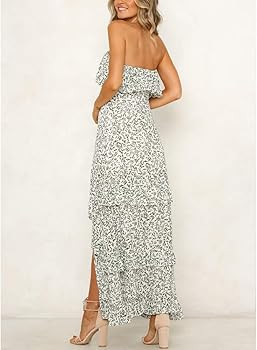 Zattcas Women Off Shoulder Maxi Dress Summer Strapless Long Maxi Dress with Slit | Amazon (US)