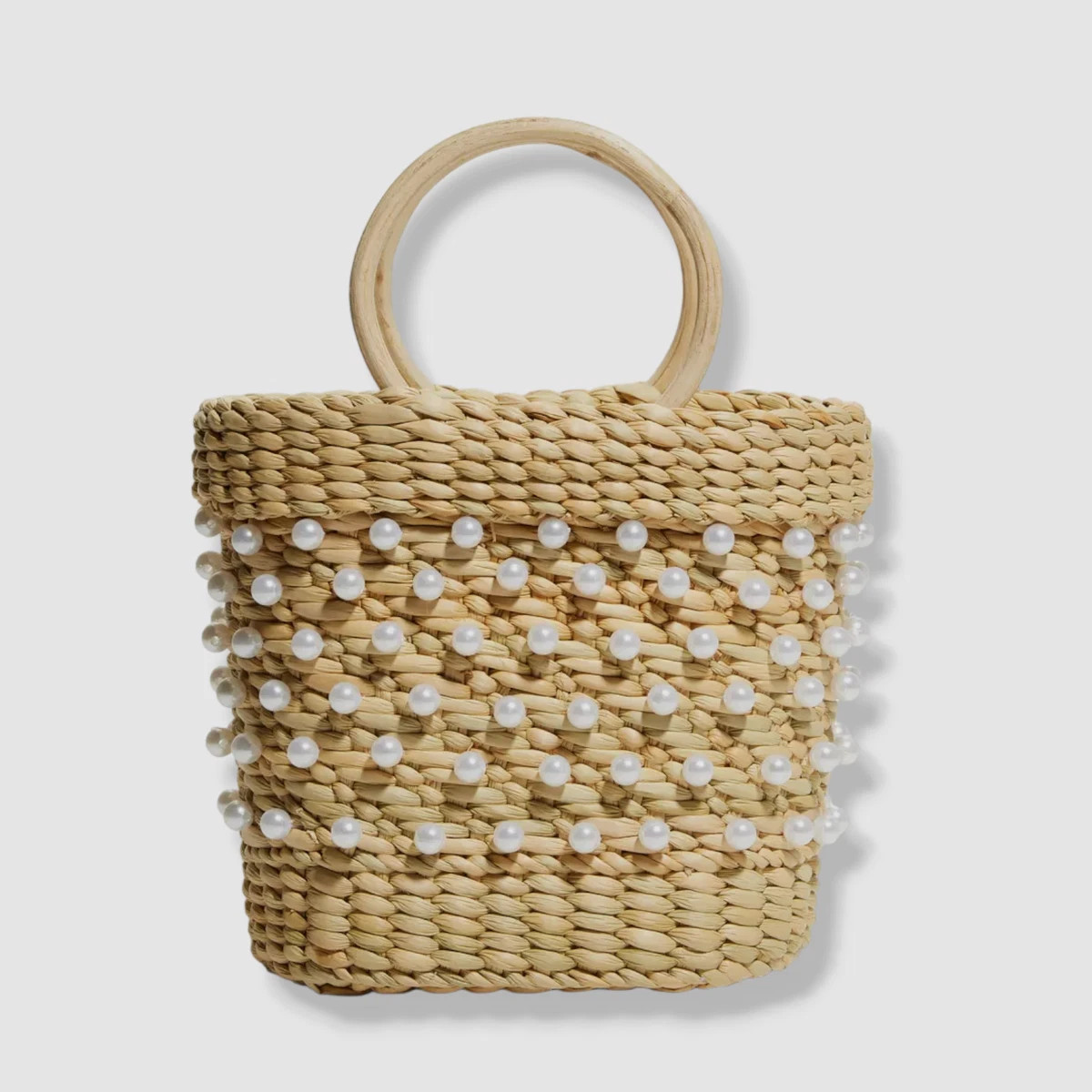 $225 Poolside Women's Beige The Mak Straw Embellished Pearl Mini Beach Tote Bag  | eBay | eBay US