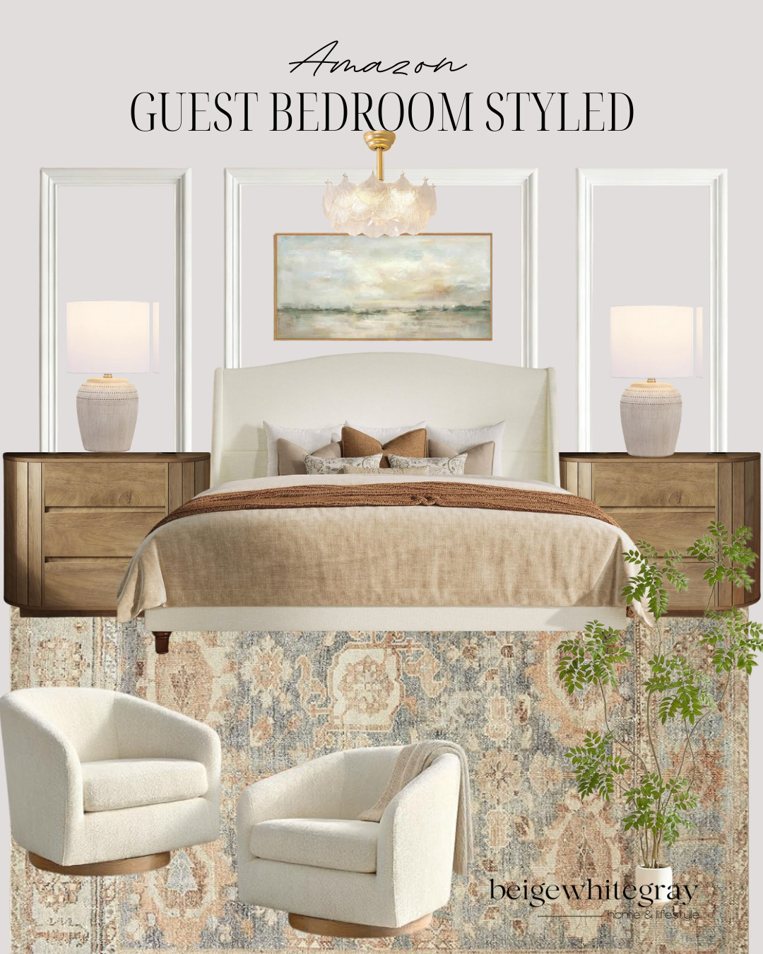 Amazon Guest Bedroom Styled, guest bedroom ideas, guest bedroom decor, amazon bedroom finds, bedroom styling inspiration, neutral bedroom decor, cozy guest room, designer inspired bedroom, upholstered bed, nightstand styling, bedside lamps, vintage area rug, modern traditional decor, organic modern bedroom, layered bedding, bedroom makeover ideas, affordable home decor, transitional bedroom design, warm neutral interiors, guest room inspiration, amazon home decor finds

#LTKSeasonal #LTKHome