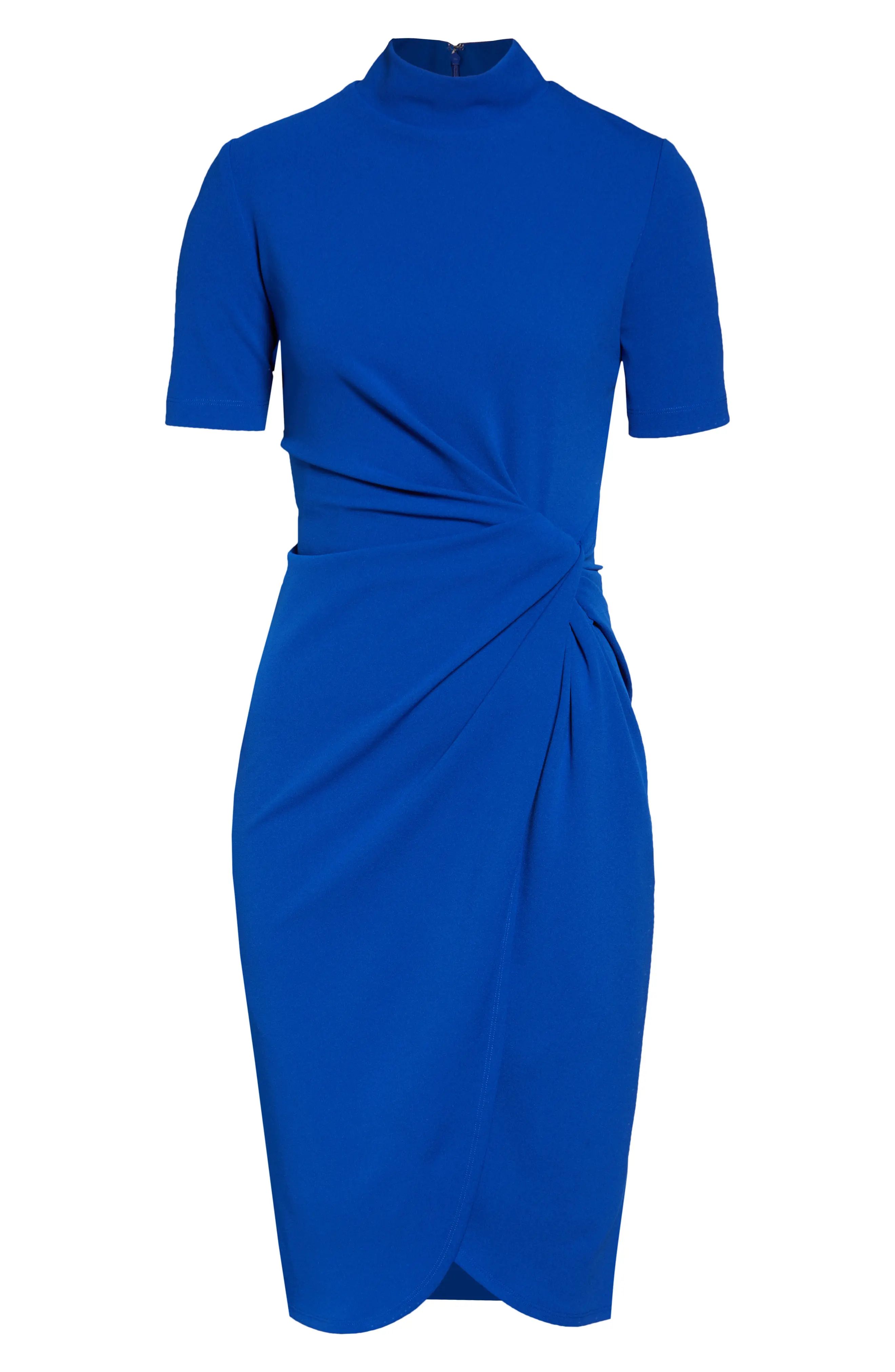 Women's Tahari Mock Neck Stretch Crepe Sheath Dress, Size 10 - Blue | Nordstrom