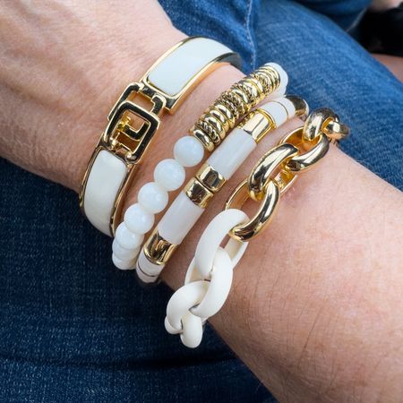 Gorgeous white and gold bracelet stack for spring and summer! #chicos #whiteandgoldjewelry #summer 

#LTKstyletip #LTKover40 #LTKsalealert