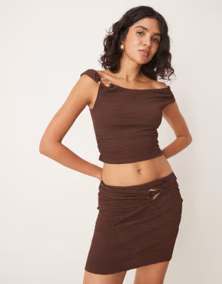 ASOS DESIGN co-ord texture mini skirt with trim detail in chocolate | ASOS | ASOS (Global)