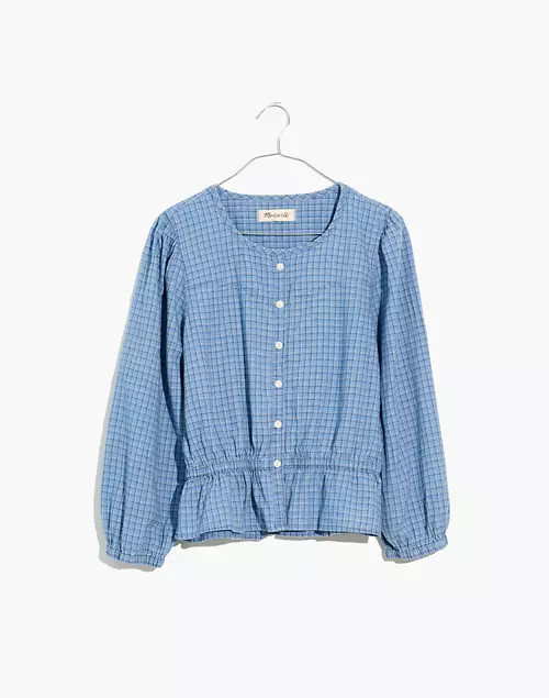 Chambray Puff-Sleeve Peplum Top in Windowpane | Madewell
