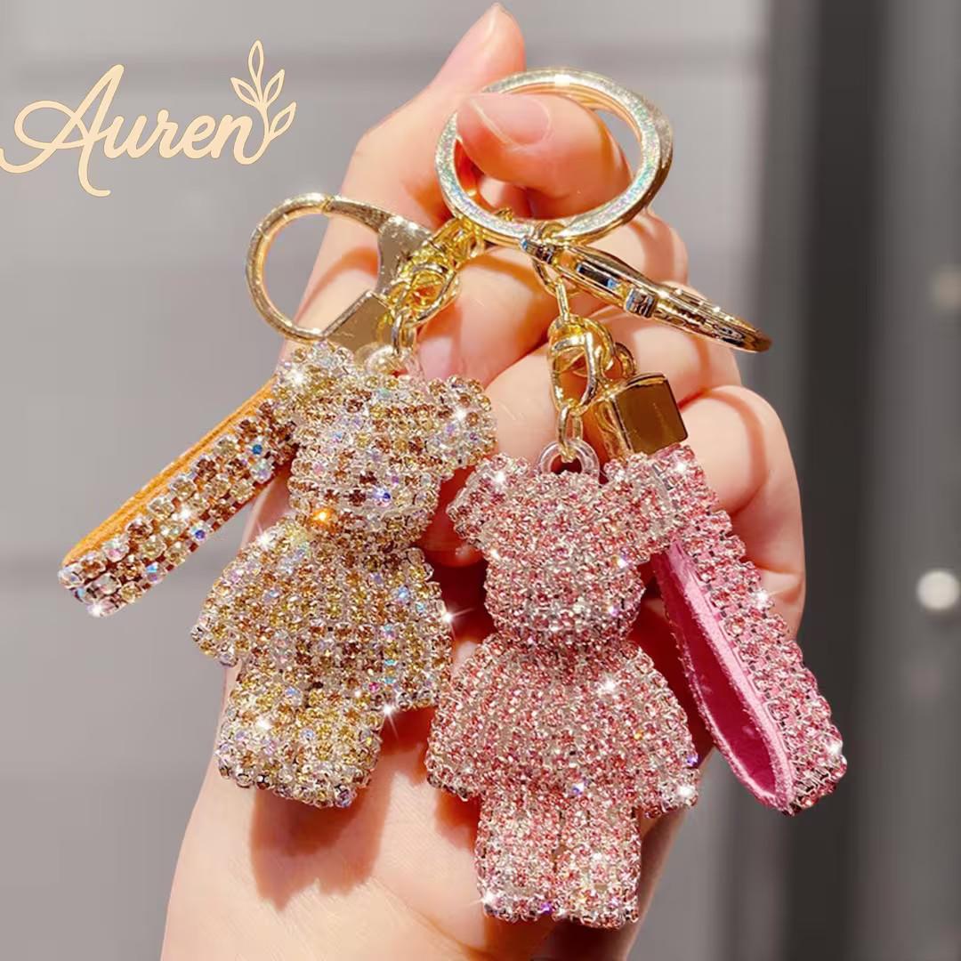 Crystal Bear Keychain With Rhinestone Strap - Etsy | Etsy (US)