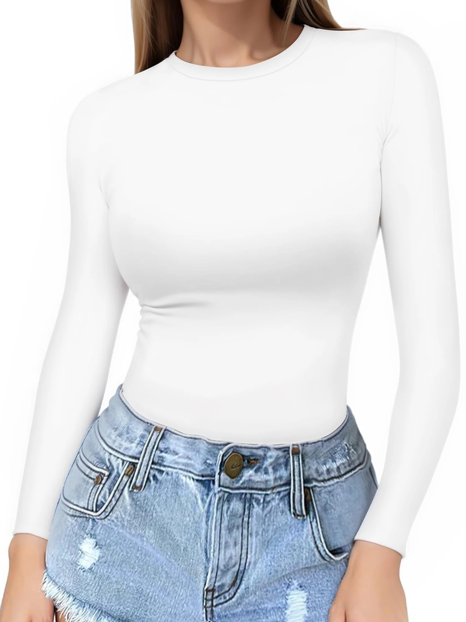 MOYIKO Slim Fitted Long Sleeve Shirts for Women Crewneck Tees Tight Basic Tops | Walmart (US)