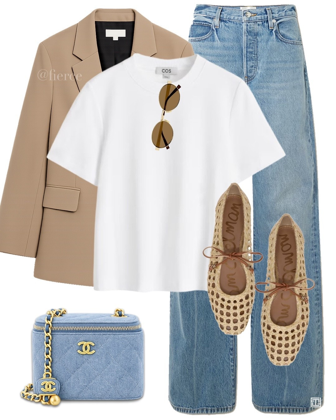 Beige blazer blue jeans white Tshirt perforated Mary Jane raffia flats denim bag 

#LTKuk #LTKeurope #LTKspring