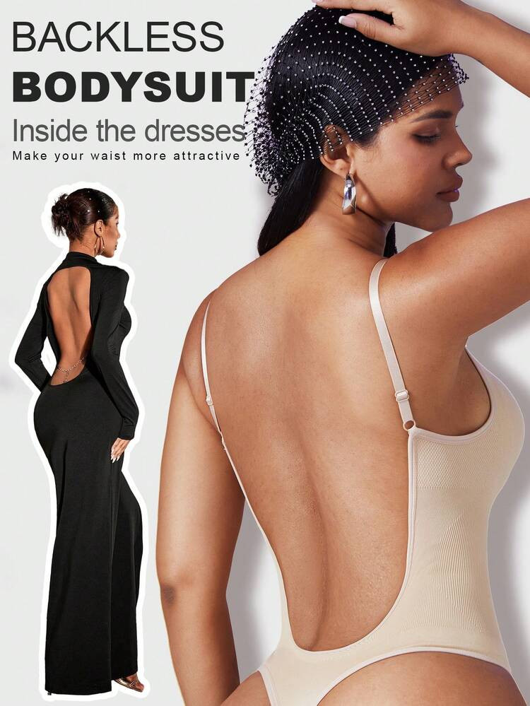 1pc Women's Seamless Backless Bodysuit With Tummy Control | SHEIN