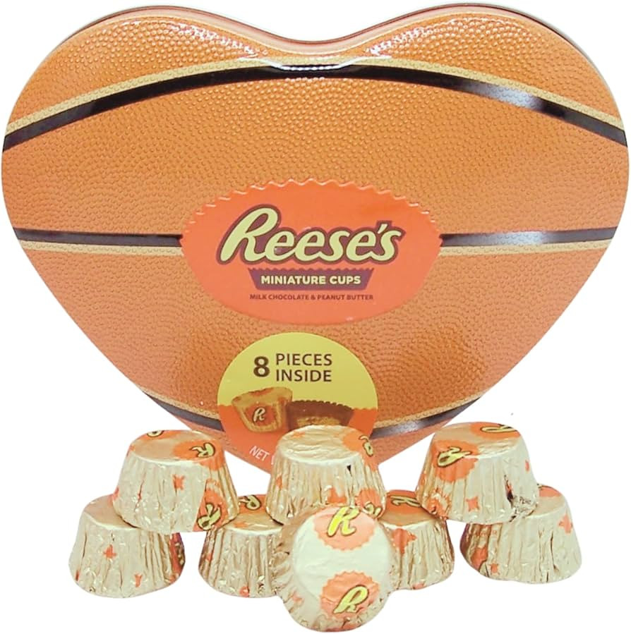 Valentine's Day Sports Themed Heart Shaped Tin, Filled with Miniature Reese Peanut Butter Cups, U... | Amazon (US)