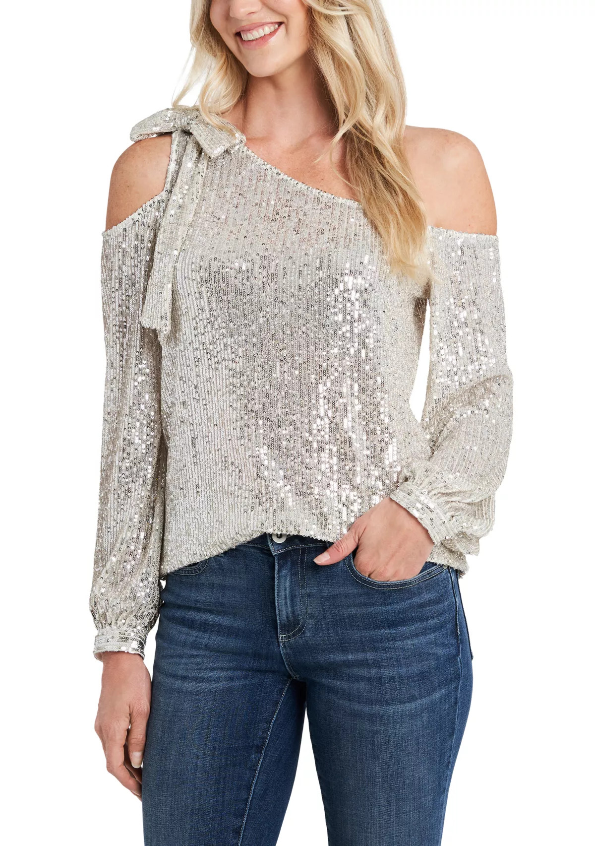 Women's Sequin One Shoulder Top | Belk